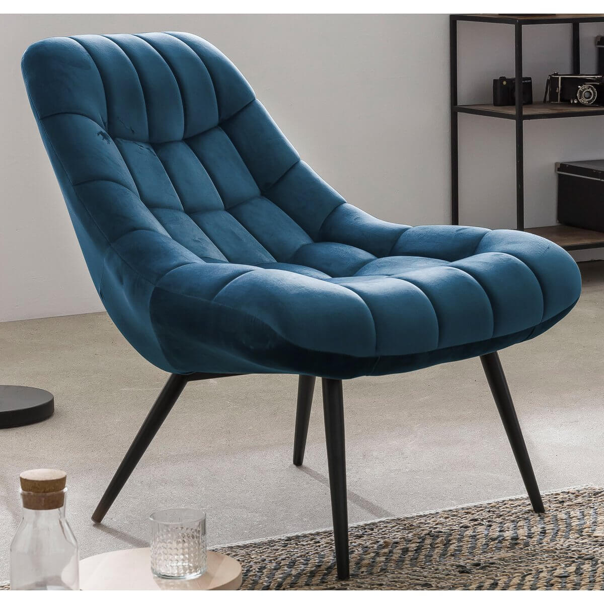 Armchair XXL velvet blue metal black - SalesFever