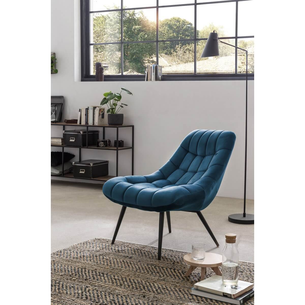 Armchair XXL velvet blue metal black - SalesFever