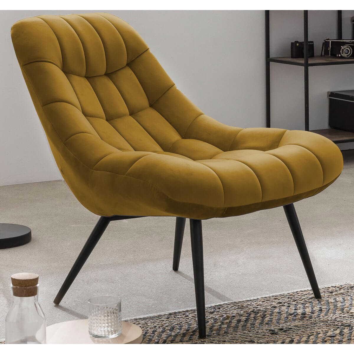 Armchair XXL velvet yellow metal black - SalesFever
