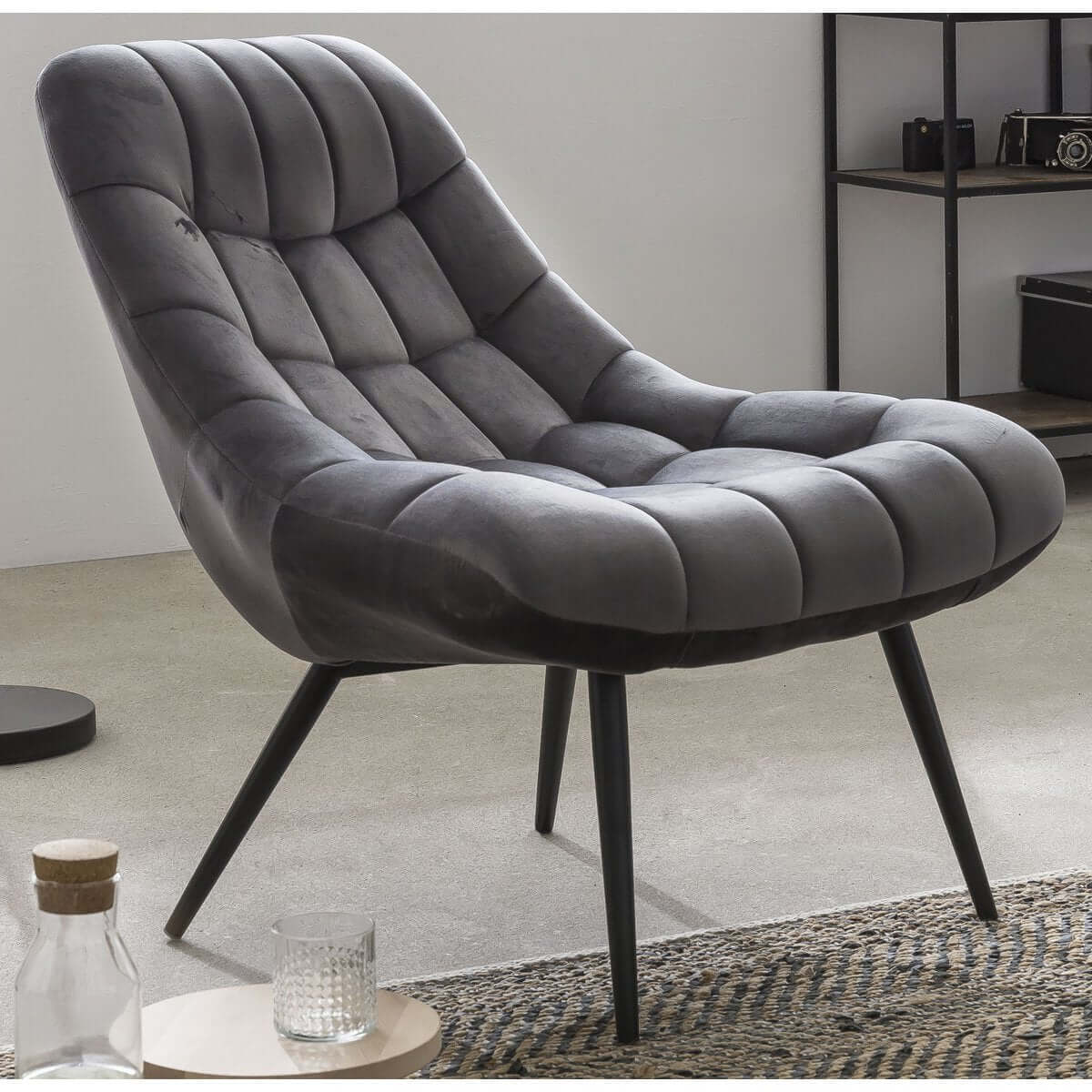 Armchair XXL velvet gray metal black - SalesFever