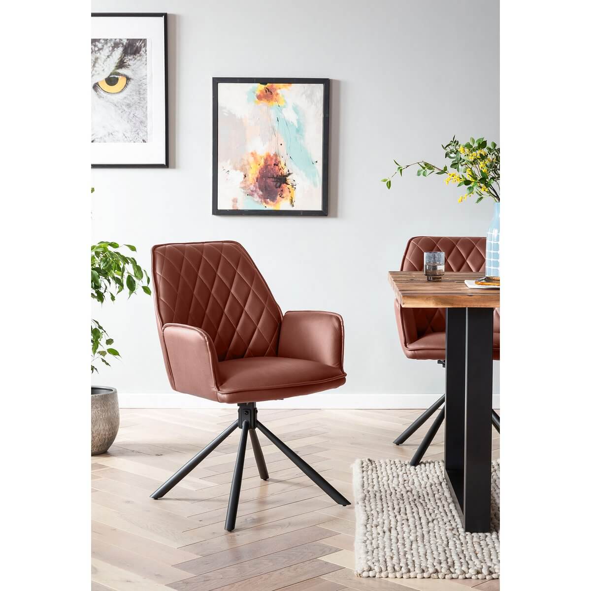 Cognac armchair set of 2 with 360° rotation function - SalesFever