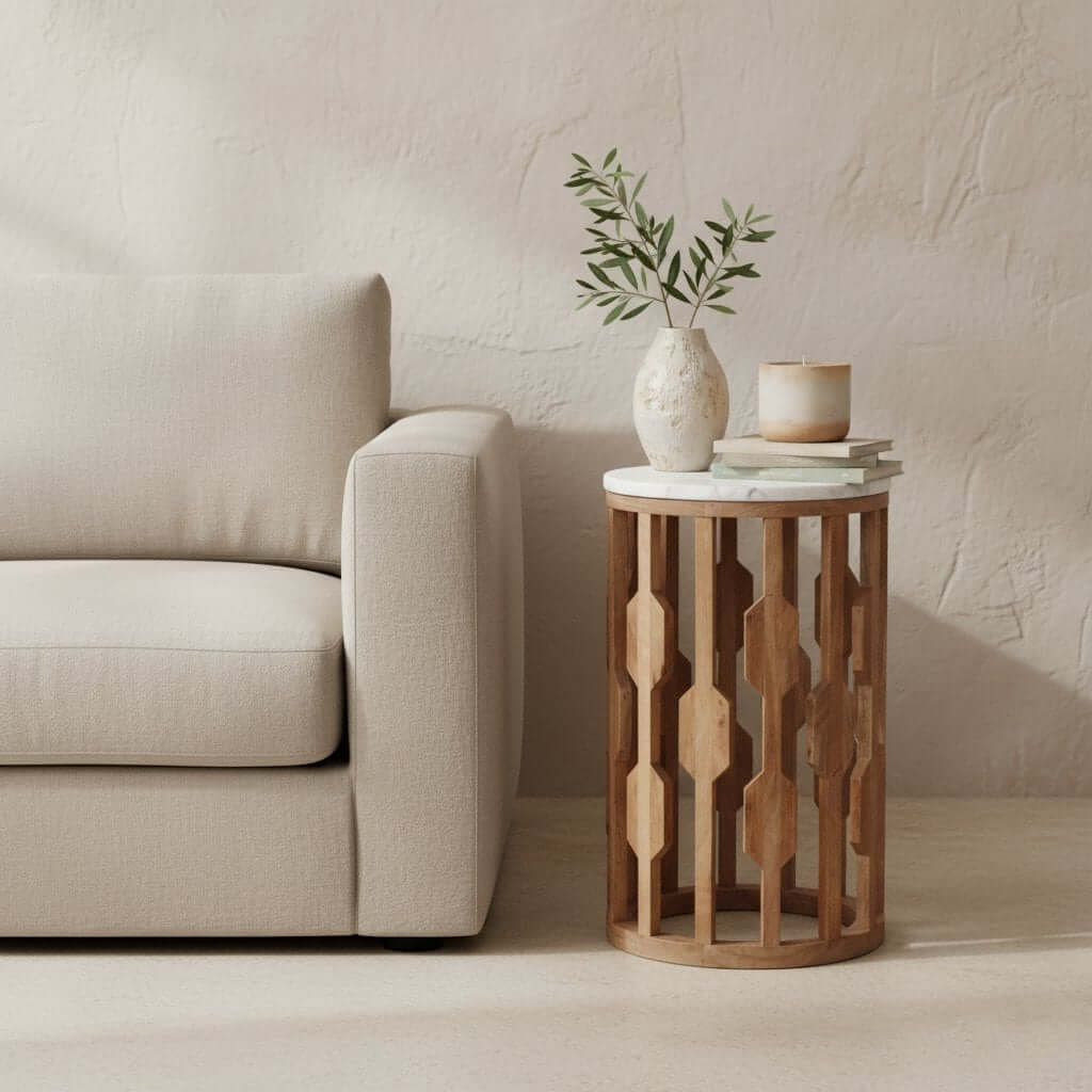 Atjeh bijzettafel marmer wit - 40x40x50 cm - Raw Materials