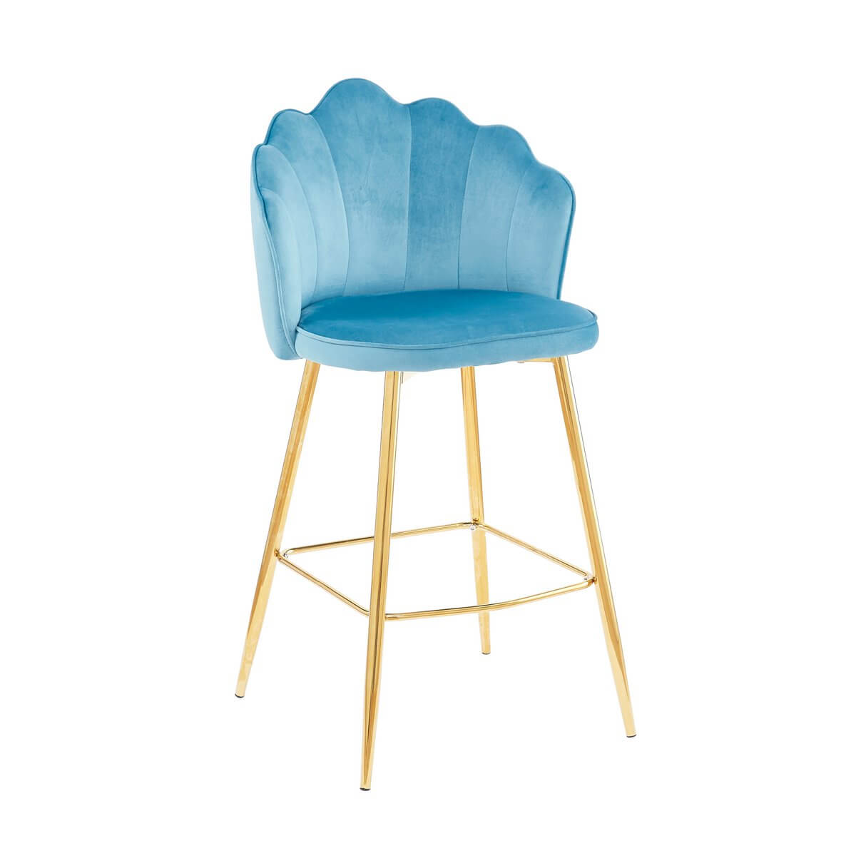 Set of 2 shell design bar stools in blue velvet - SalesFever