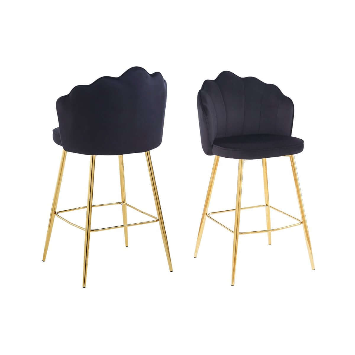 Set of 2 shell design bar stools in black velvet - SalesFever