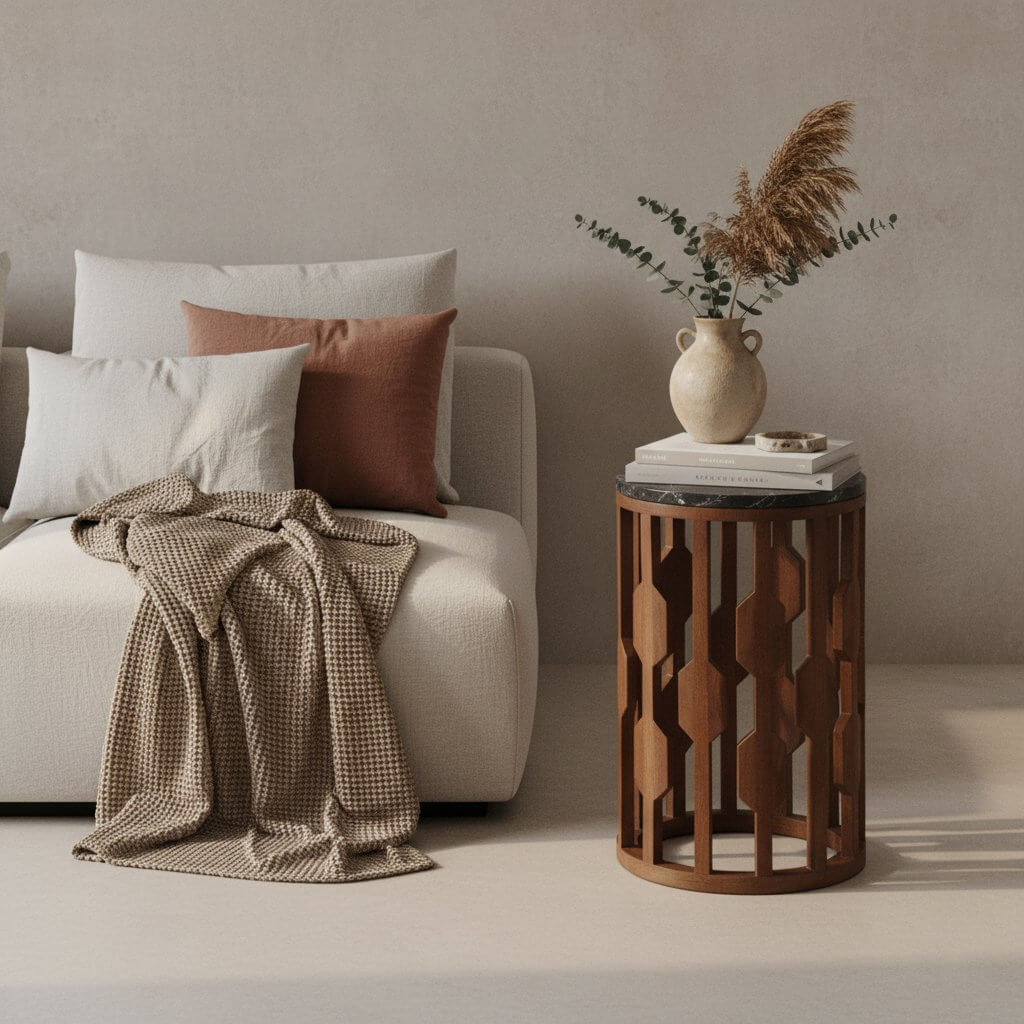 Lampung bijzettafel marmer zwart - 40x40x50 cm - Raw Materials