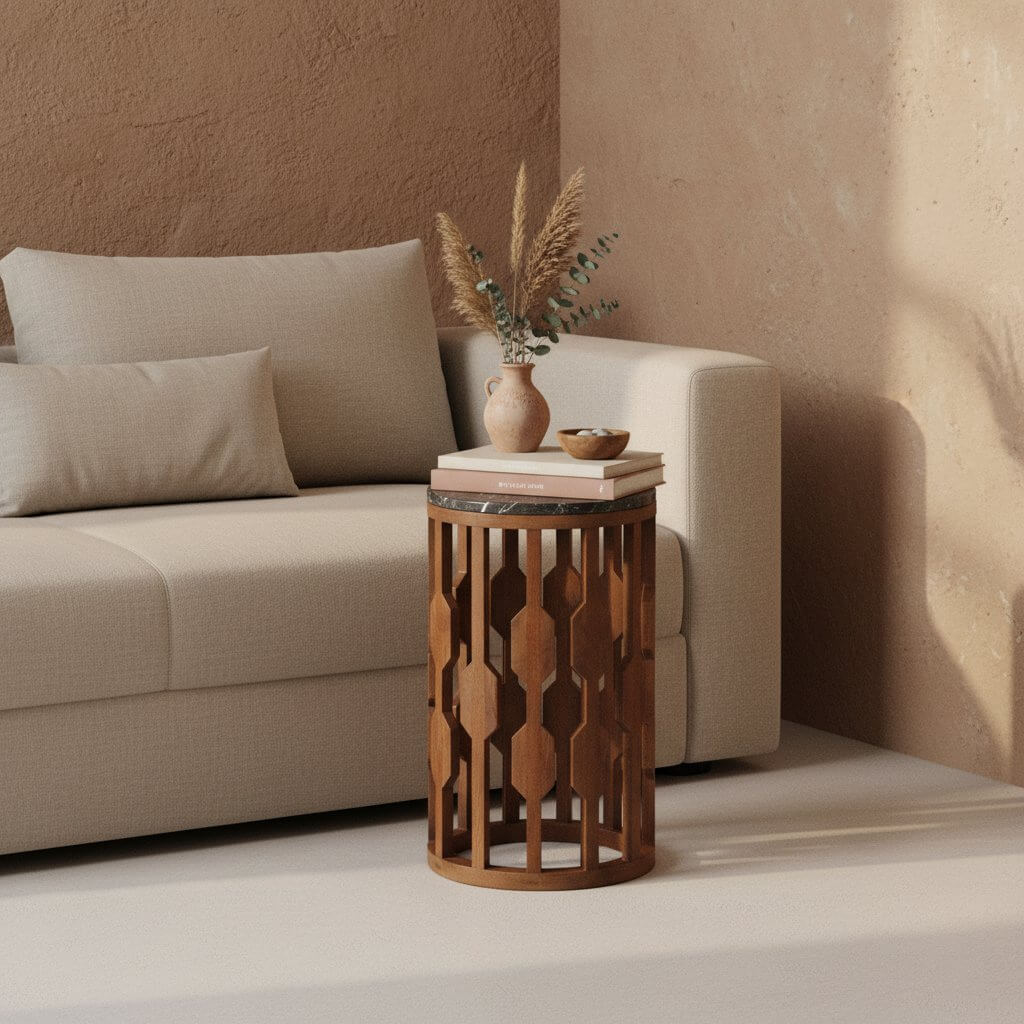 Lampung bijzettafel marmer zwart - 40x40x50 cm - Raw Materials