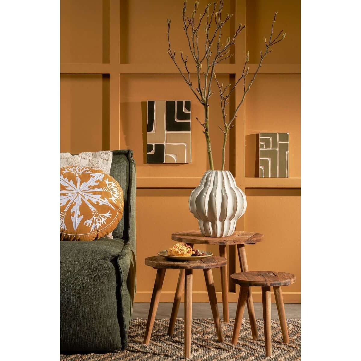 Bold bijzettafel hout bruin - rond met houtnerf - Ø 40 × 42,5 cm