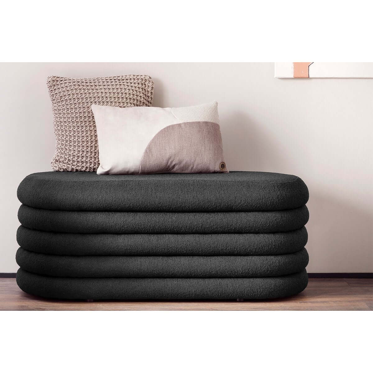 Bouclé Polsterhocker/Bettbank Anthrazit - SalesFever