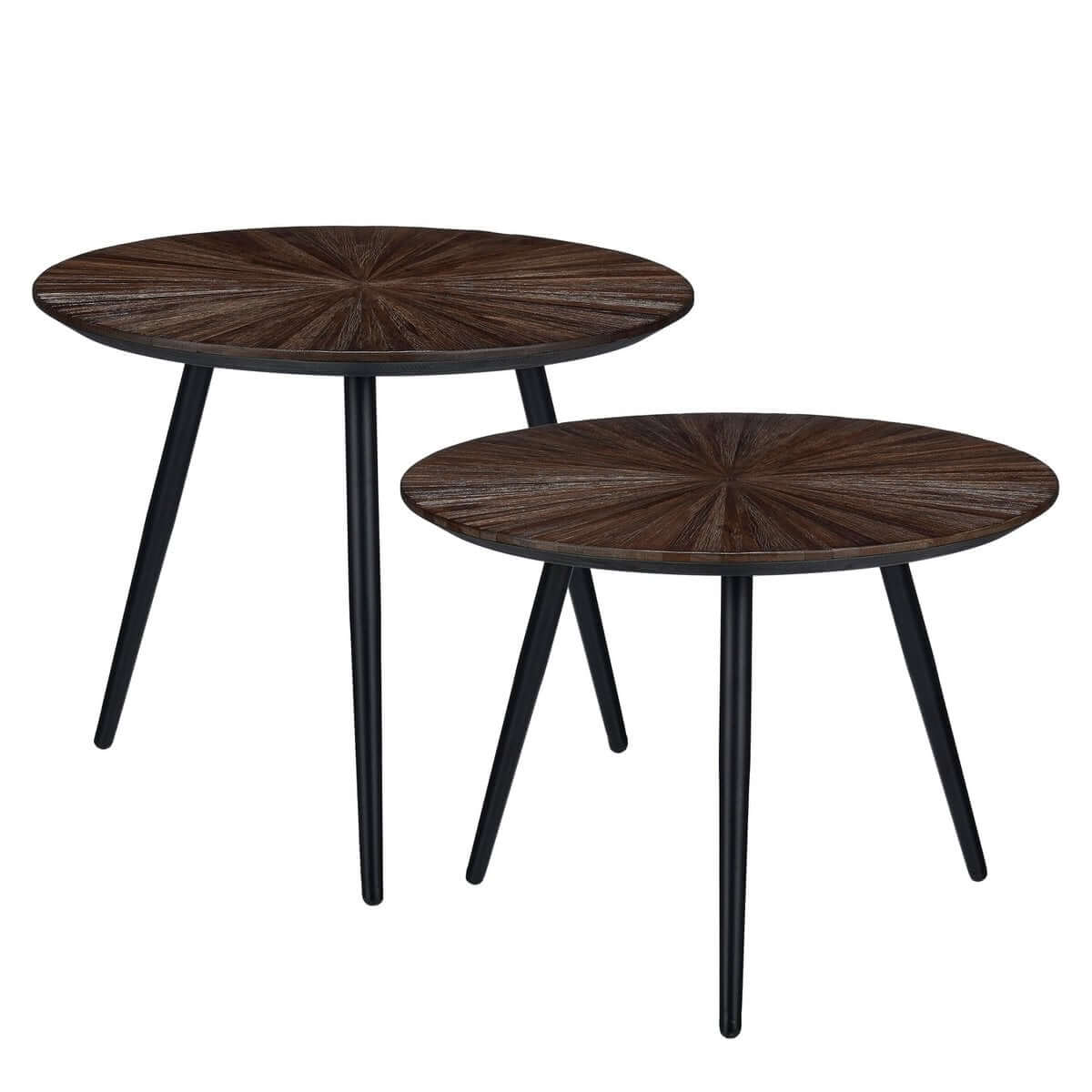Dane bijzettafels gerecycled hout bruin - rond met houtstructuur - set van 2