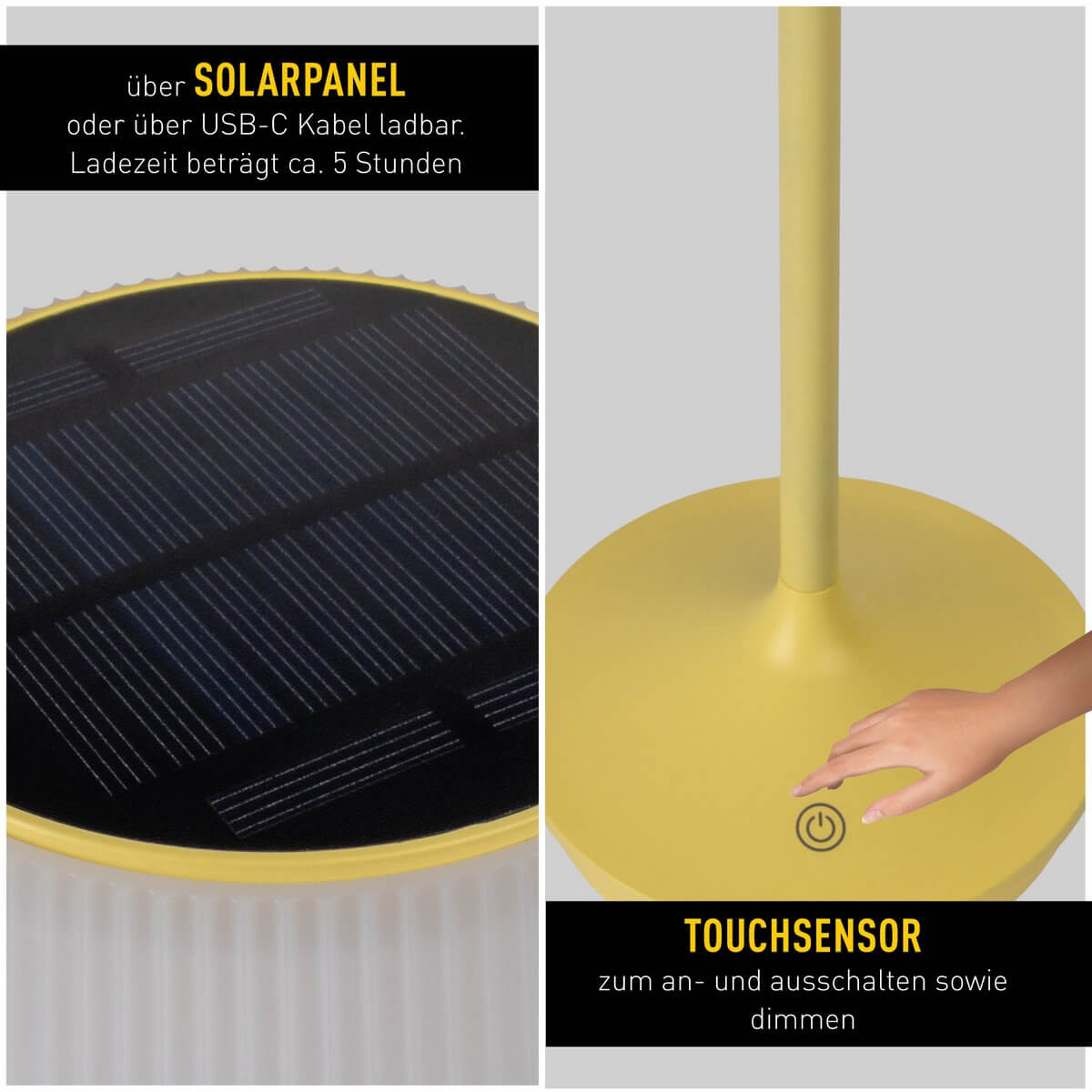 Draadloze EMMI solar tafellamp geel wit - dimbare CCT - Ø 13 × 38 cm
