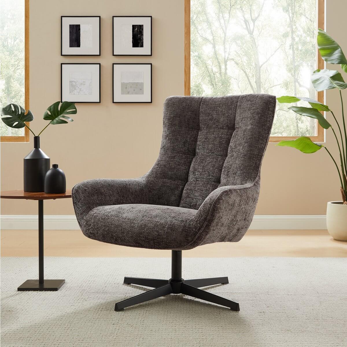 Armchair chenille fabric dark gray - SalesFever