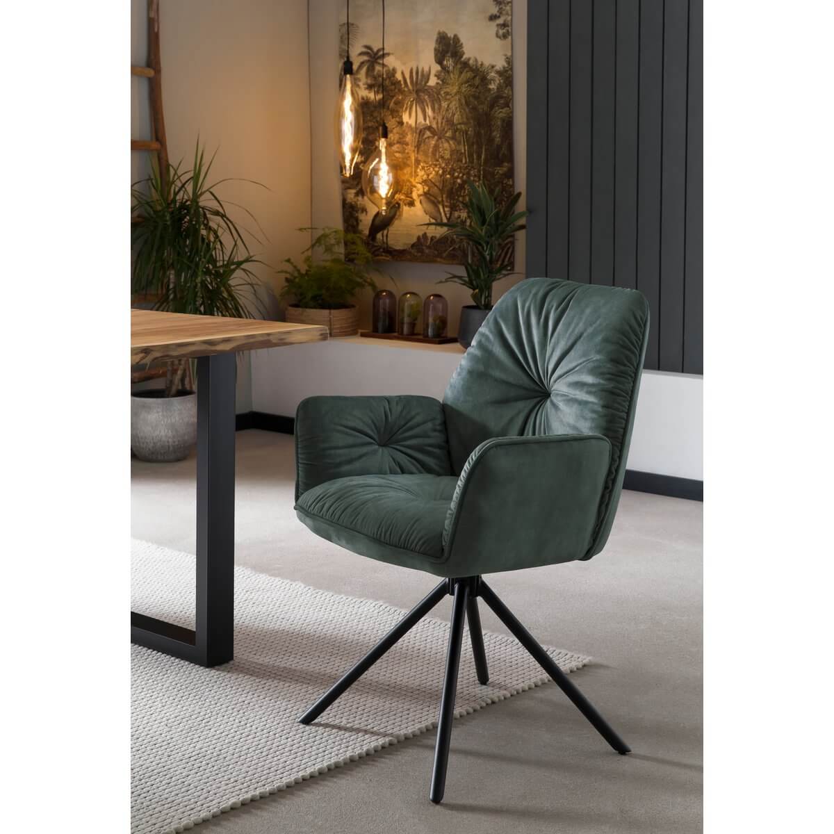 Armchair with 360° swivel function, dark green - SalesFever