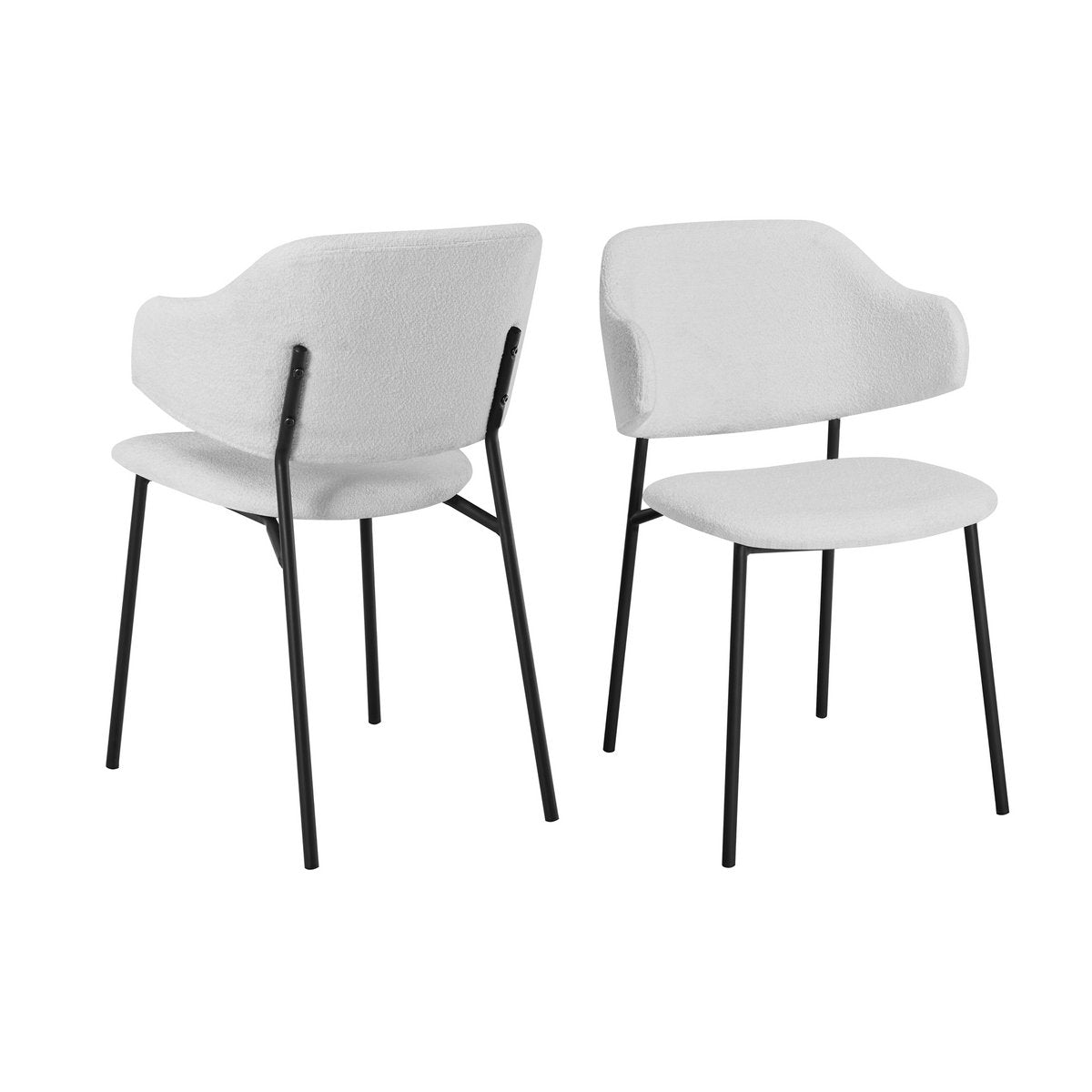 Eetkamerstoel Bouclé Wit – Ergonomisch gevormde Rug & Zwart Frame – Set van 2 - SalesFever - Casanovio