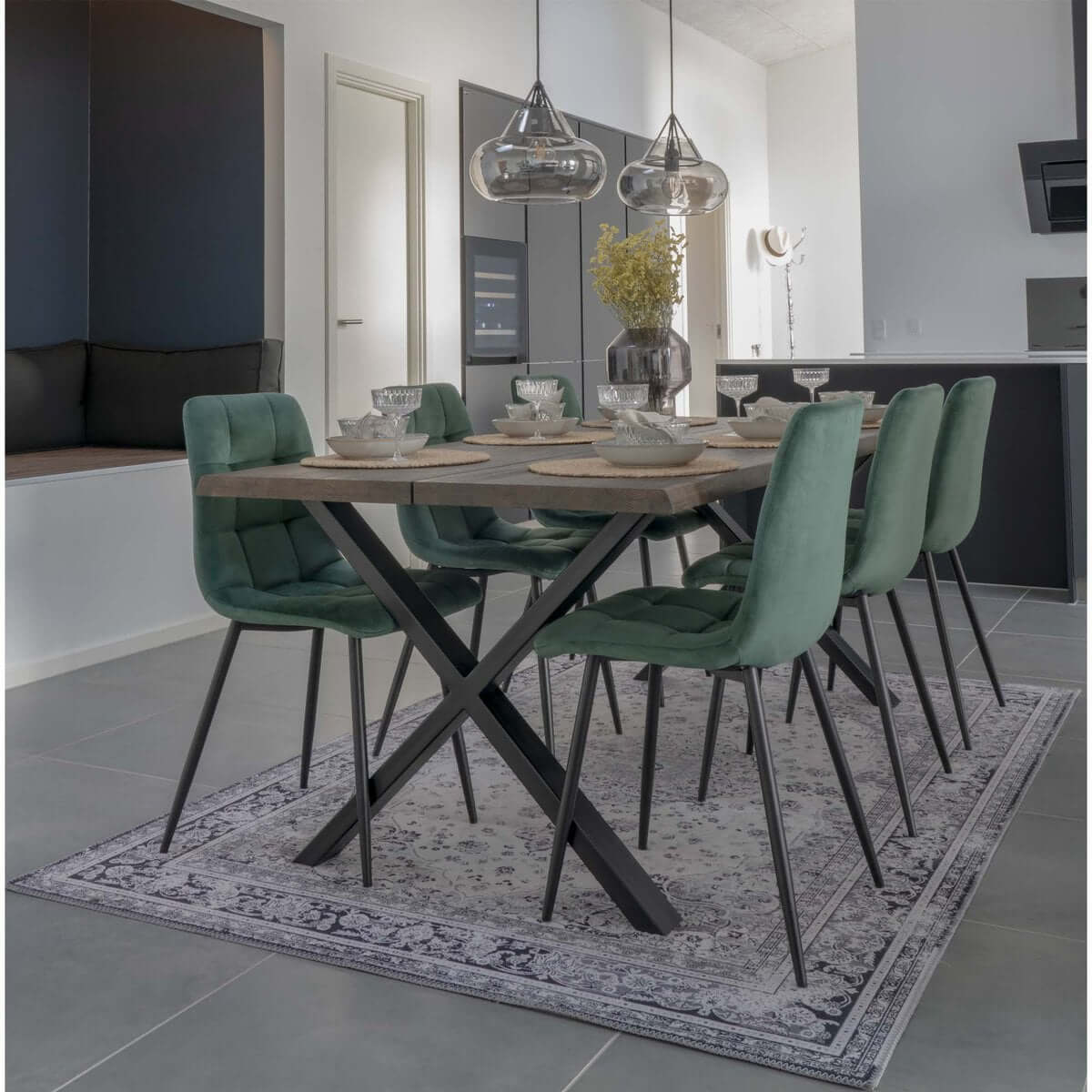 Middelfart Dining Chair - Polyester Velvet, Steel, Dark Green - Set of 2 - House Nordic ApS
