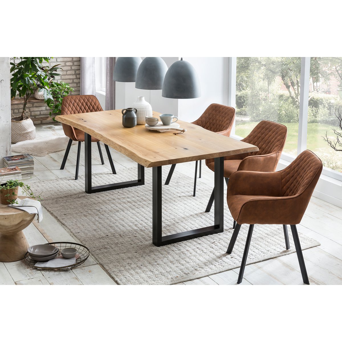 Eetkamerstoel Fluweellook Bruin met Zwart Metalen Frame – Diamantstiksel & Armleuningen – Set van 2 - SalesFever - Casanovio