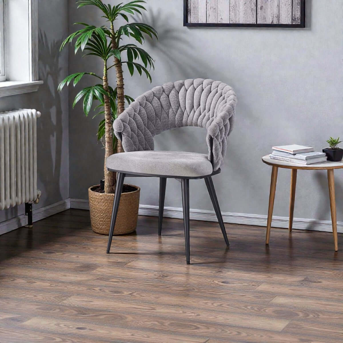 Eetkamerstoel Gevlochten Stof Grijs – Modern Elegant