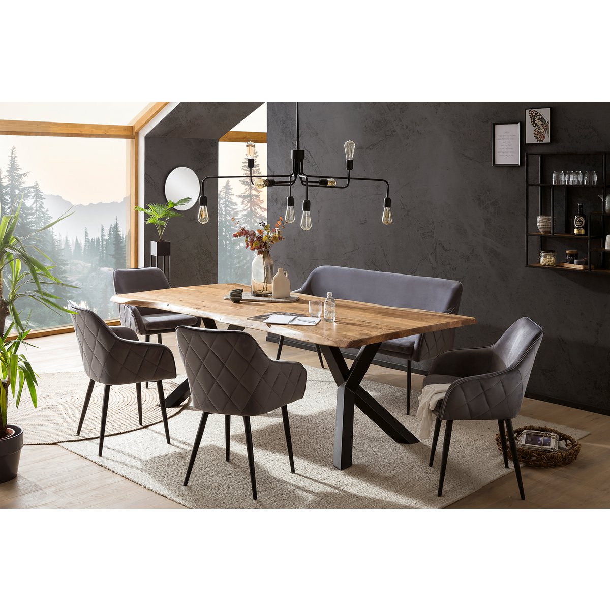 Eetkamerstoel Grijs – Fluweellook met Zwart Metalen Frame - SalesFever - Casanovio