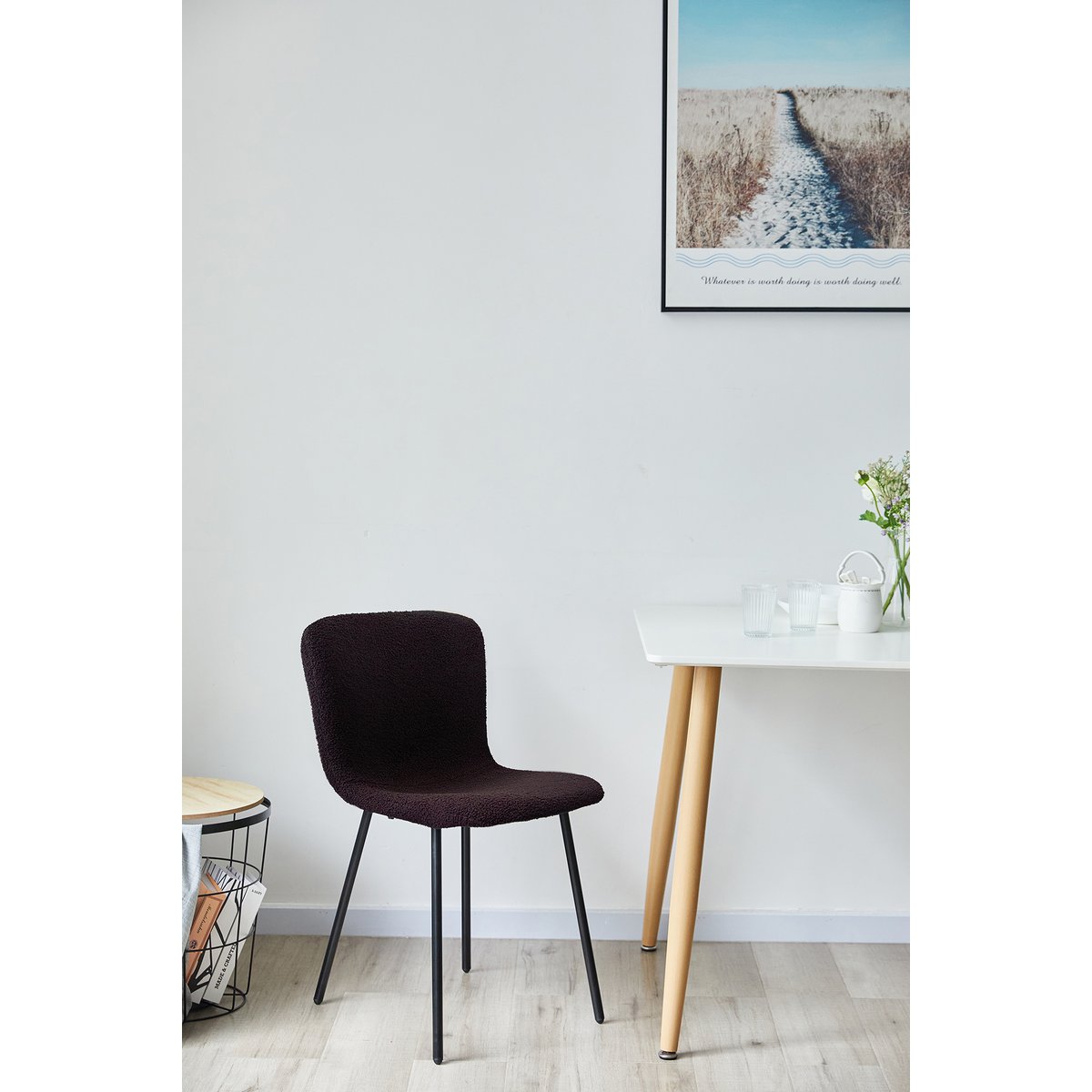 Eetkamerstoel Zwart – Bouclé-Look met Zwart Metalen Frame – Set van 4 - SalesFever - Casanovio