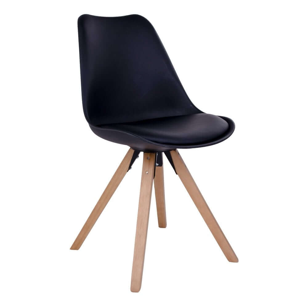 Bergen Dining Chair - PU Leather, Moulded Plastic, Rubberwood, Black - Set of 2 - House Nordic ApS