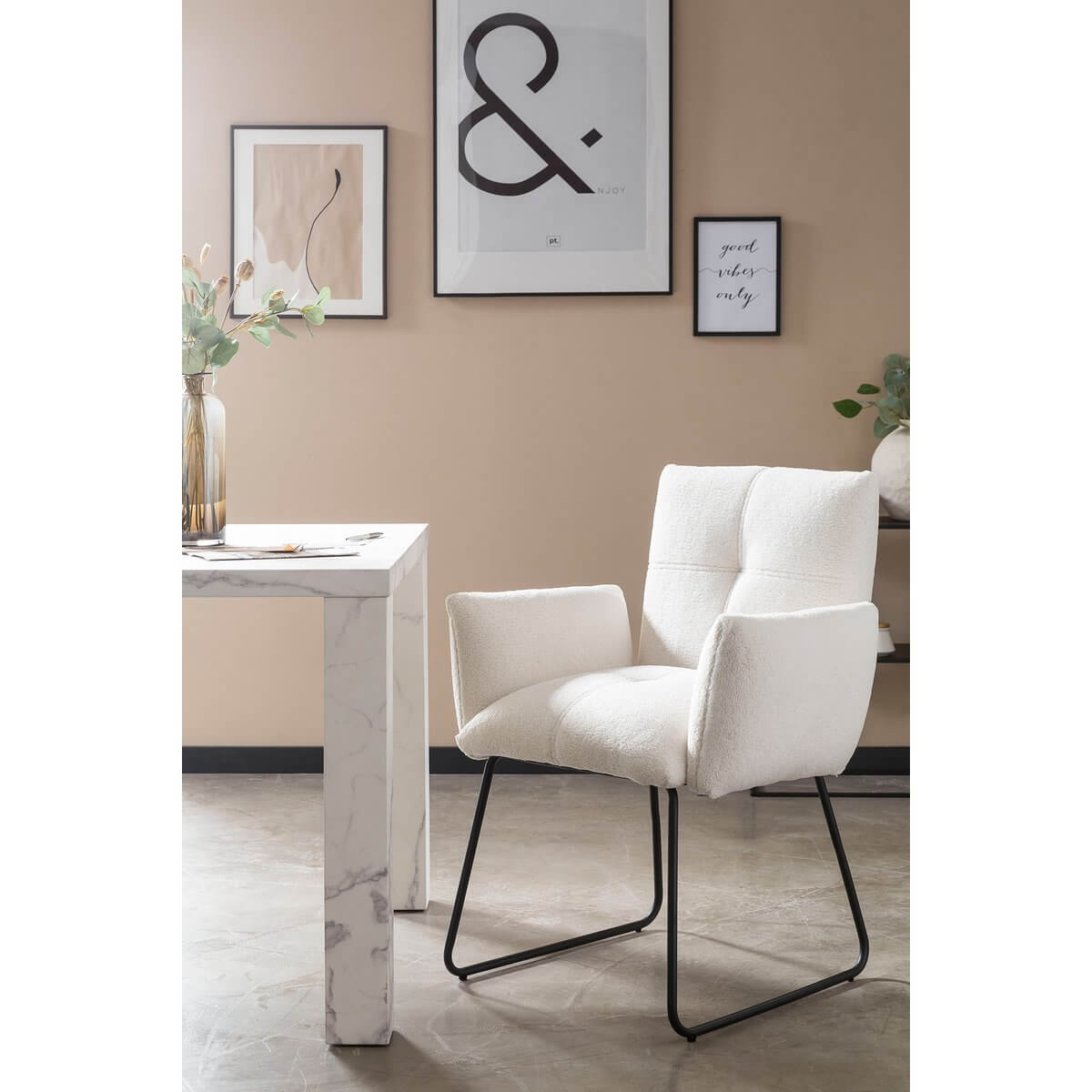 Armchair Bouclé fabric white - SalesFever