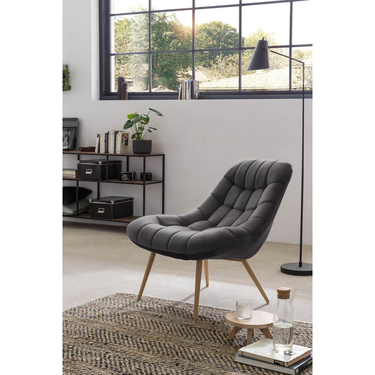 Armchair XXL velvet gray metal wood look - SalesFever