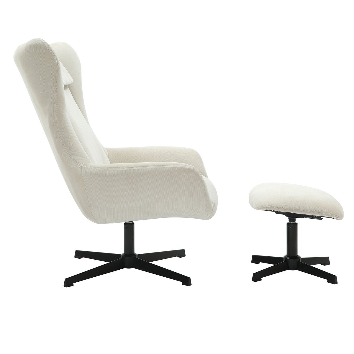 Fauteuil met Voetenbank Crème – Ribfluweel Oeko-Tex & Zwart Frame – Draaibare Set - SalesFever - Casanovio