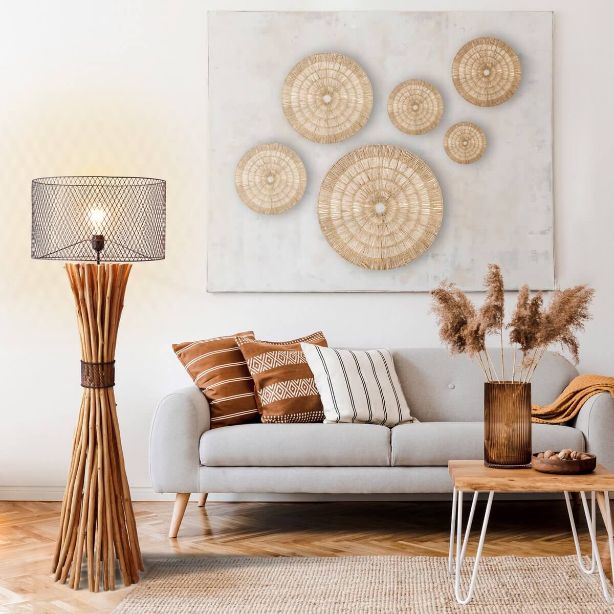 Floor lamp driftwood natural/black 149 cm - SalesFever