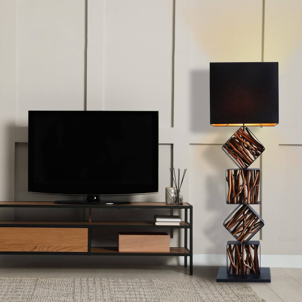 Floor lamp driftwood natural/black 155 cm - SalesFever