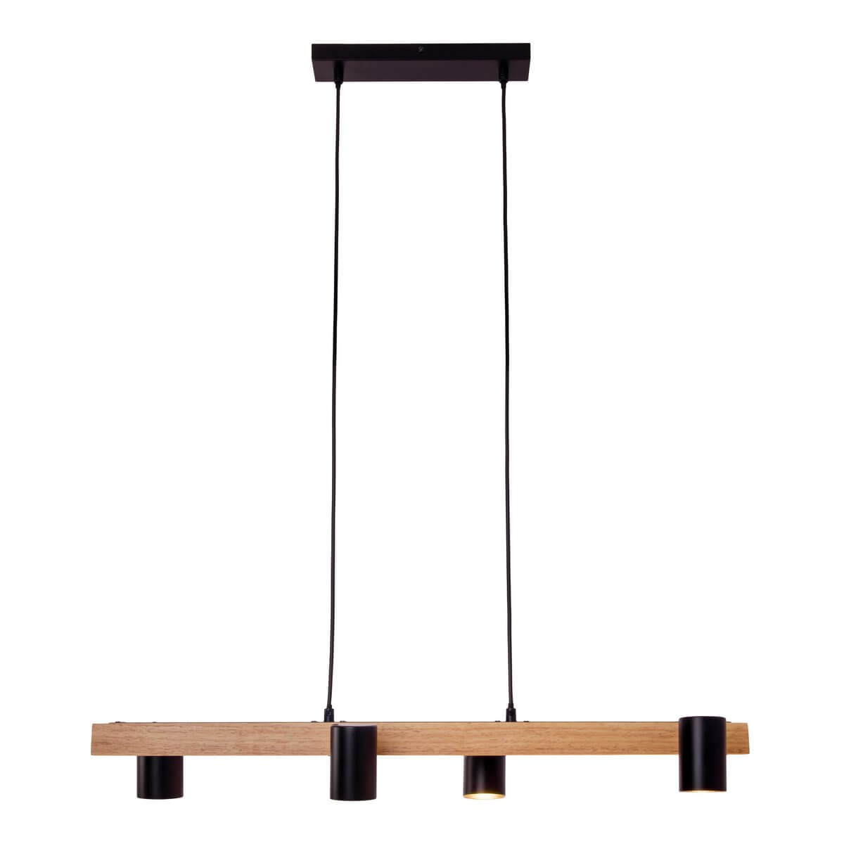 Frida 4-lichts hanglamp zwart - met houtaccent - 80 × 24 × 120 cm