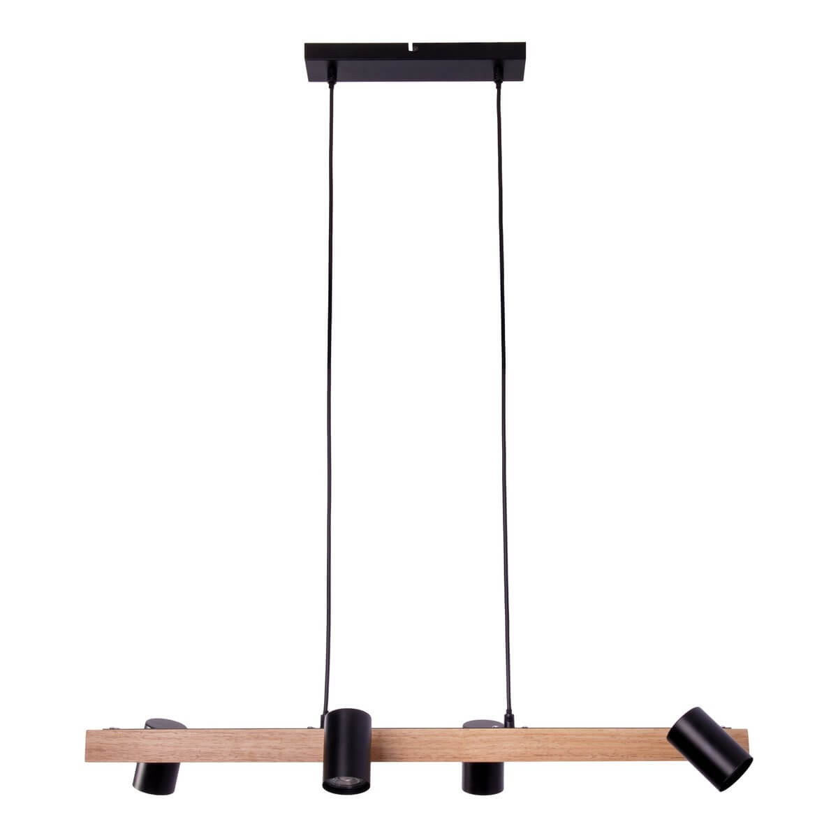 Frida 4-lichts hanglamp zwart - met houtaccent - 80 × 24 × 120 cm