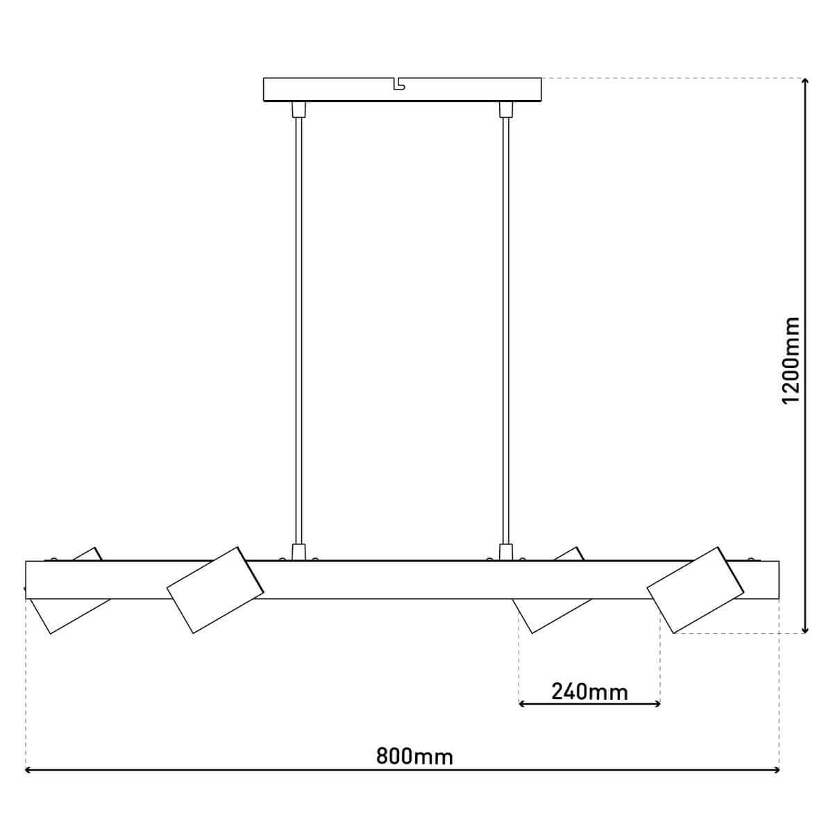 Frida 4-lichts hanglamp zwart - met houtaccent - 80 × 24 × 120 cm
