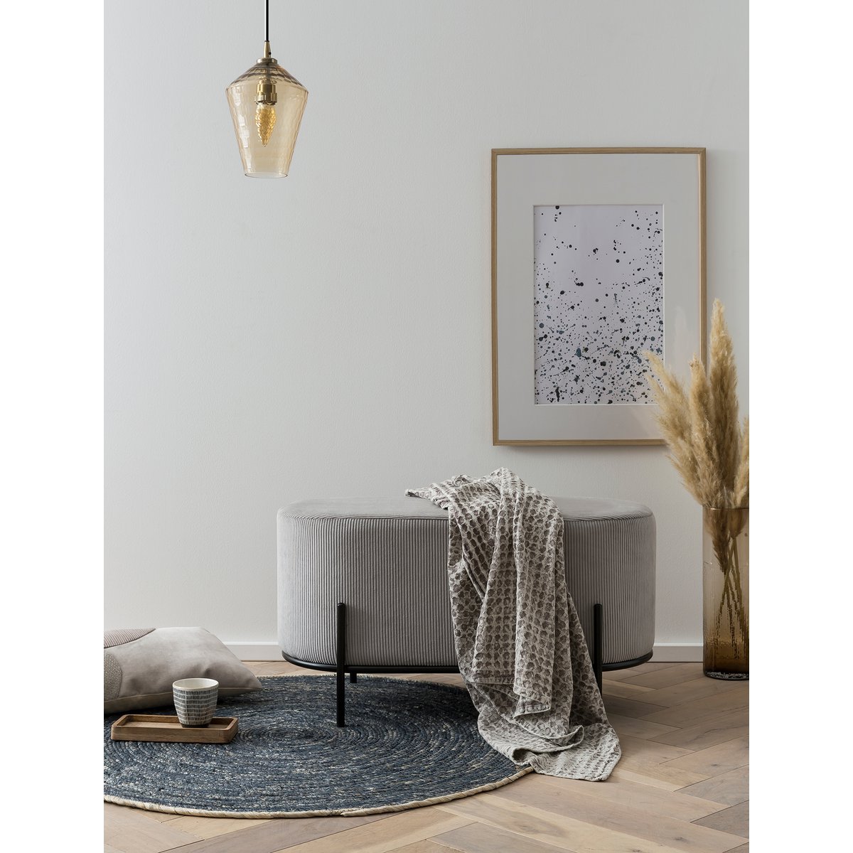 Gestoffeerde Poef – Corduroy-Look met Hoog Frame – Lichtgrijs - SalesFever - Casanovio