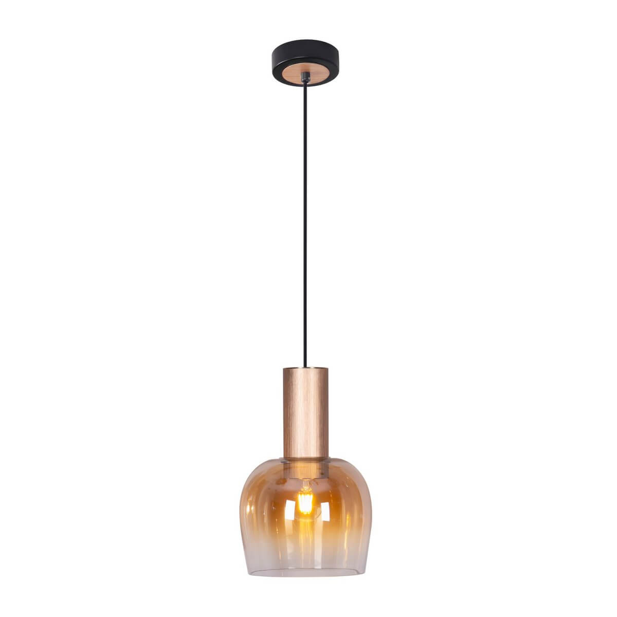 Hanglamp Geborsteld Messing En Amber Glas – Retro Elegantie