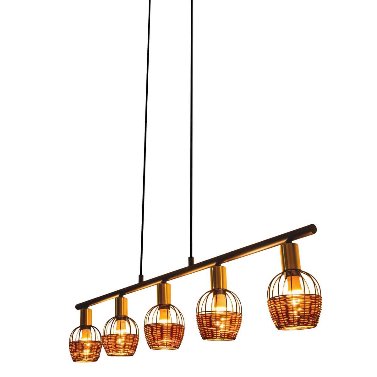 Hanglamp Metaal Zwart Goud Rotan – Lengte 100 Cm Modern