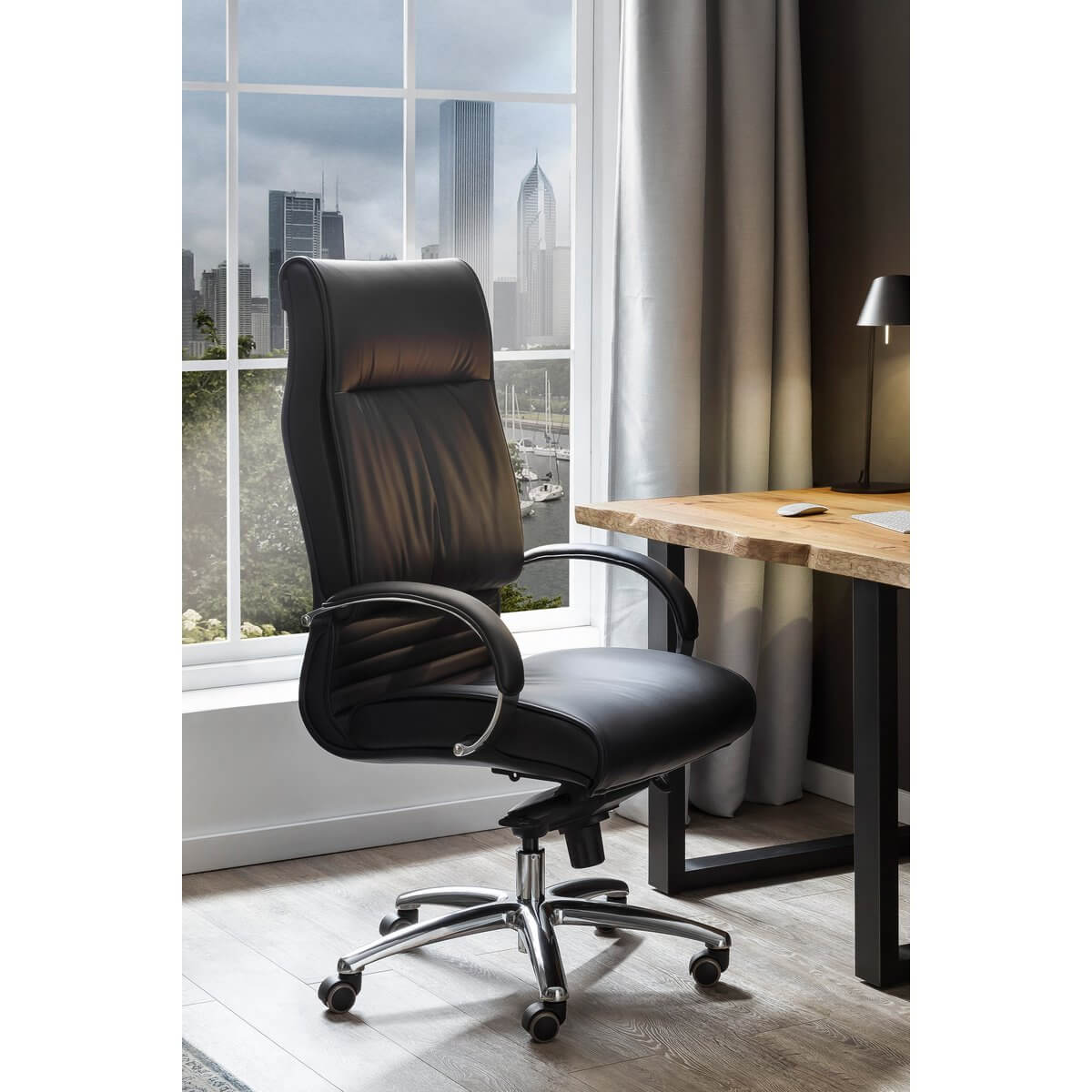 Office chair faux leather look black - SalesFever