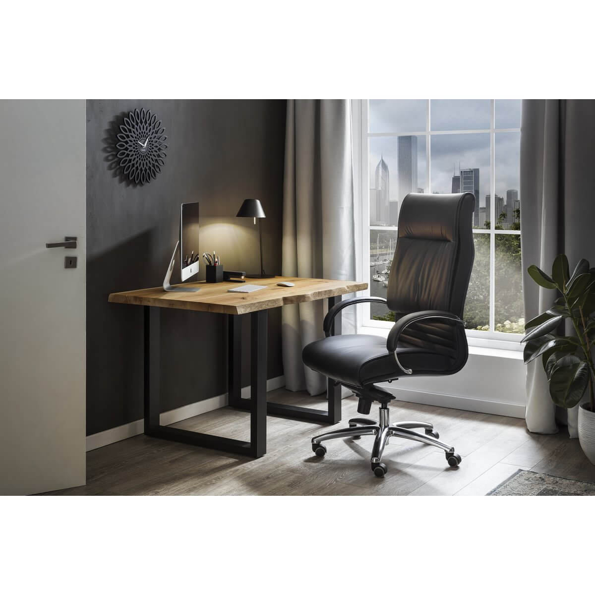 Office chair faux leather look black - SalesFever