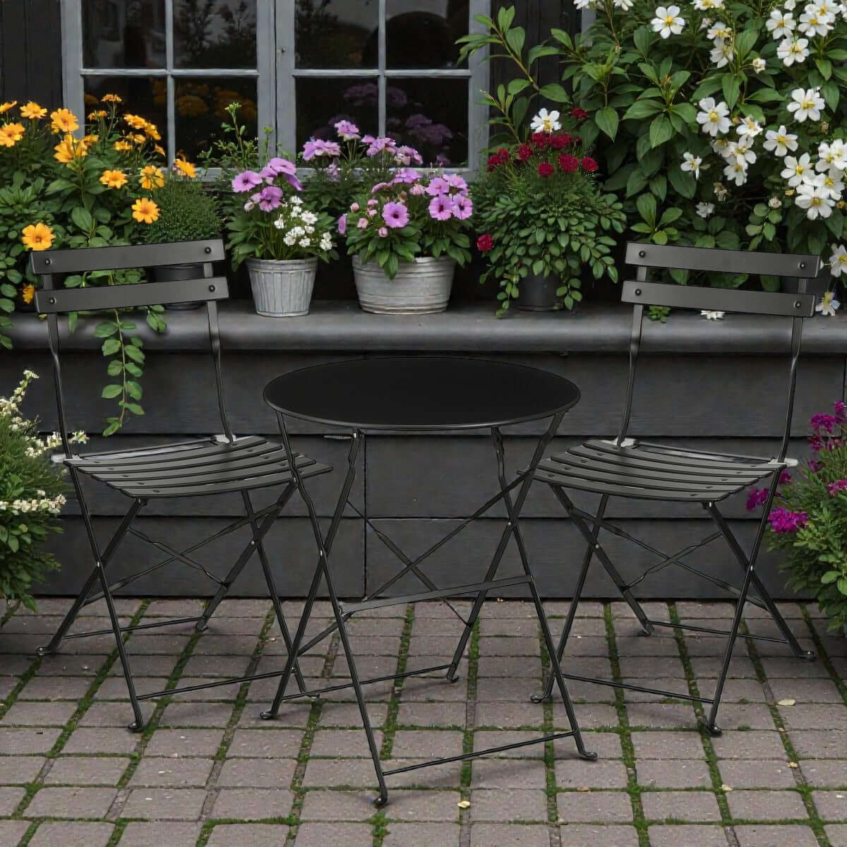 Laurence bistroset metaal zwart - inklapbaar - set van 3