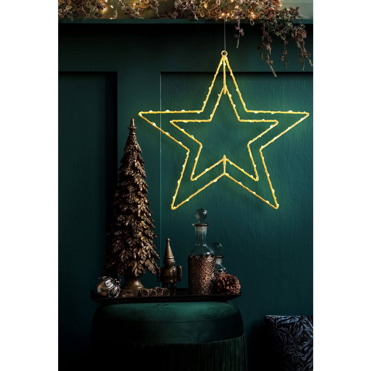 Led kerstster outdoor goud - met metalen draadframe - 40 × 40 × 40 cm