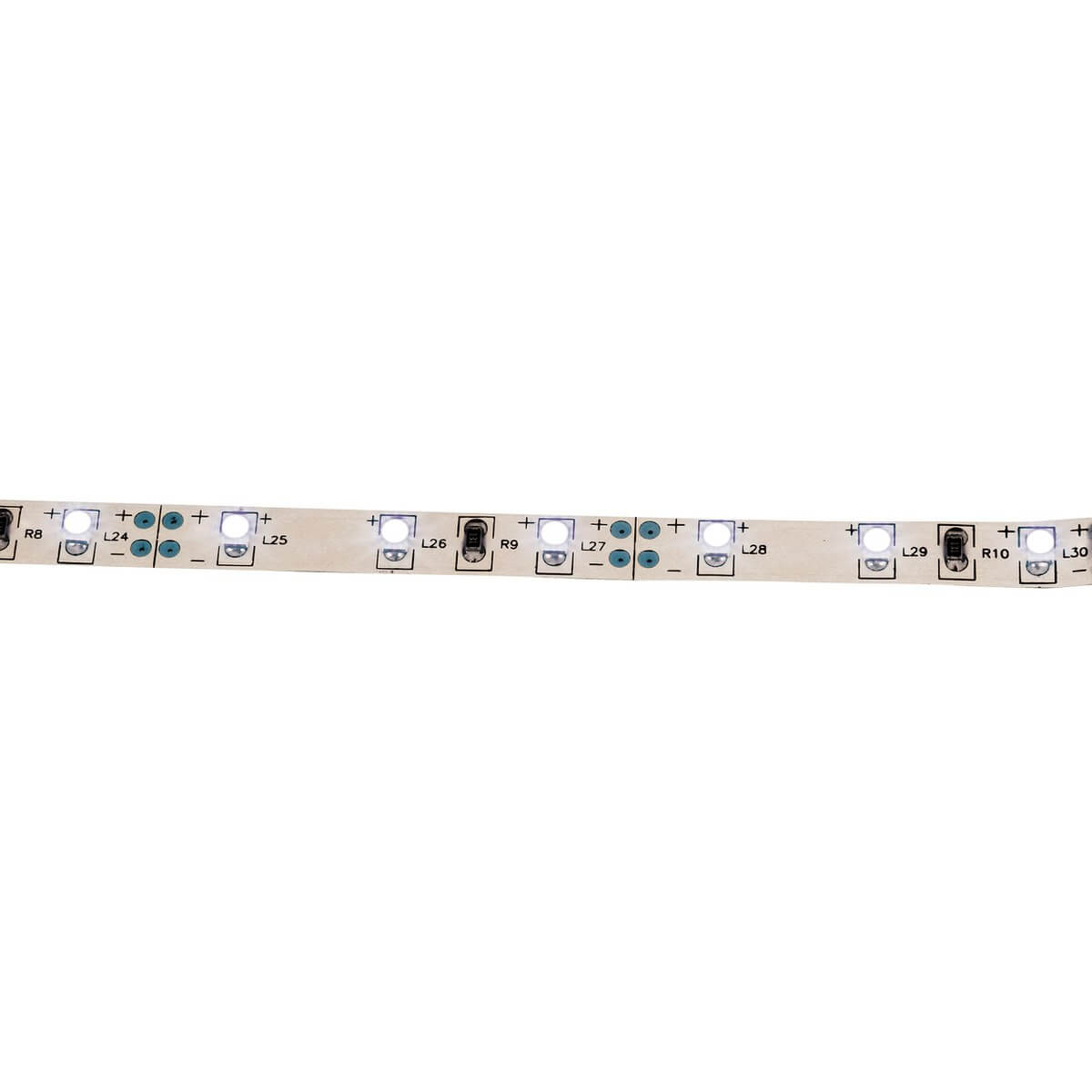 Led "streep" ongeveer 5 m lang, met 2 x 10 cm hoekconnectoren en plug -in voeding; 300 LED's, koud wit.