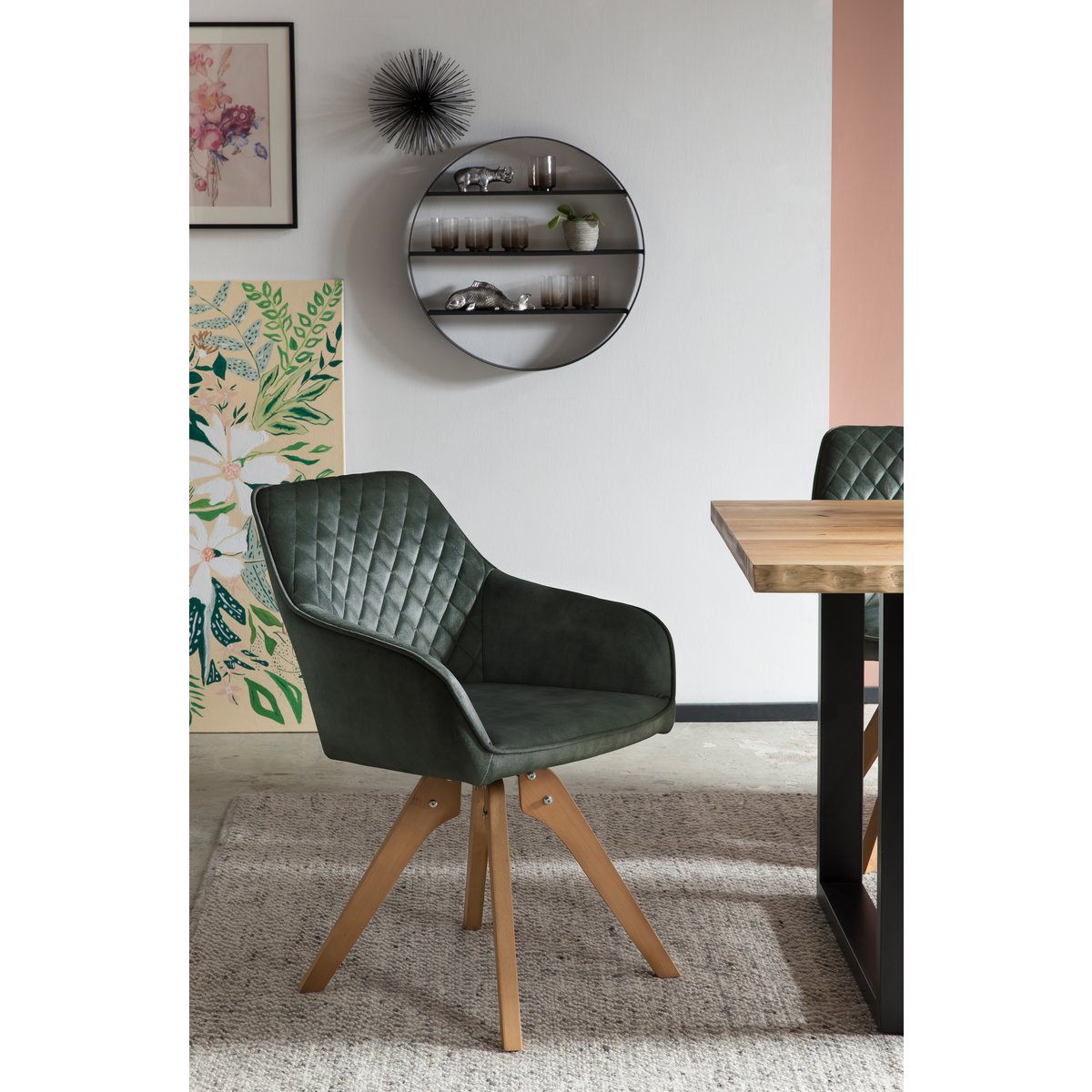Luxe Draaistoel Fluweel – Donkergroen – Vintage Chic met Houten Poten - SalesFever - Casanovio