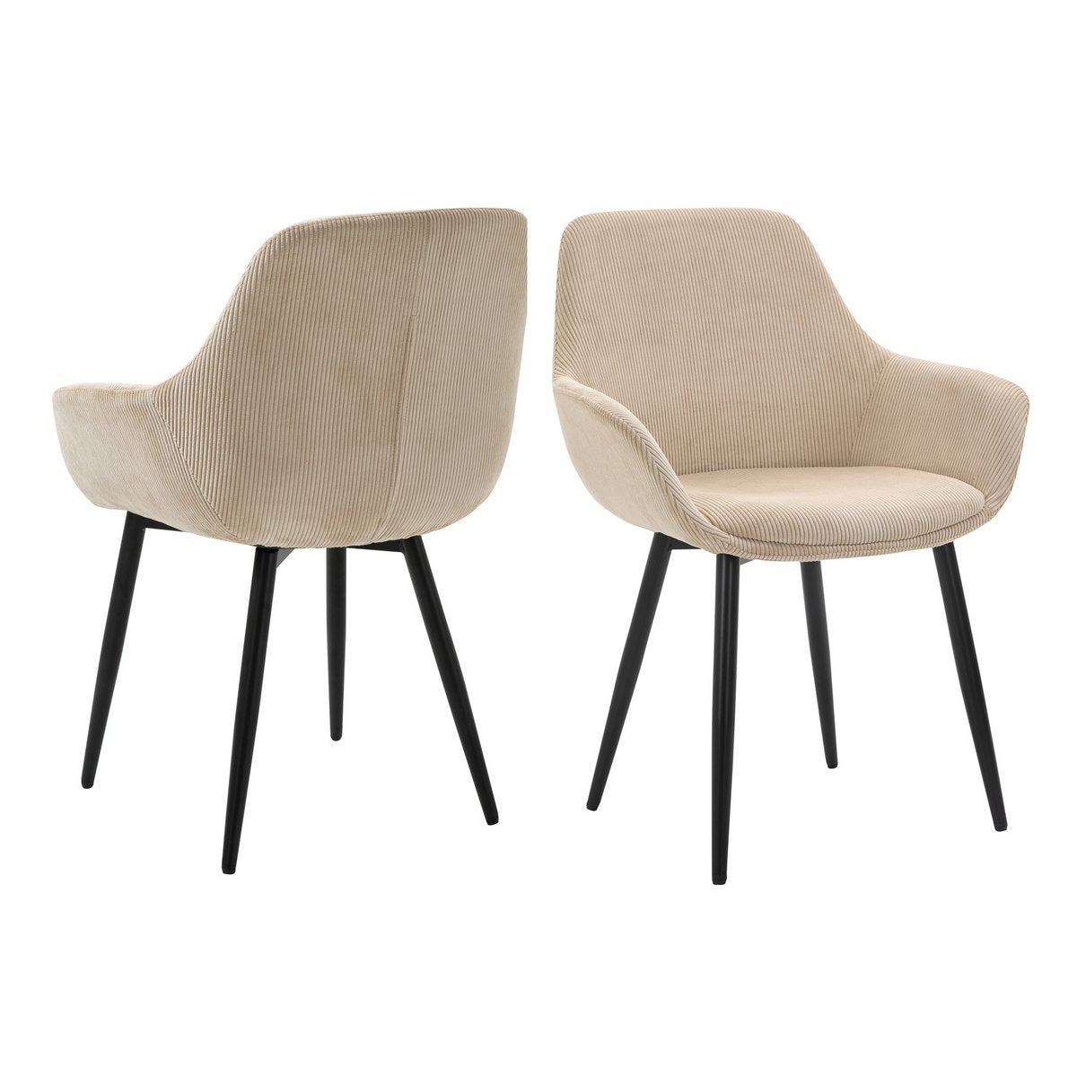Moderne Eetkamerstoel Beige – Corduroy-Look & Zwart Frame – Set van 2 - SalesFever - Casanovio