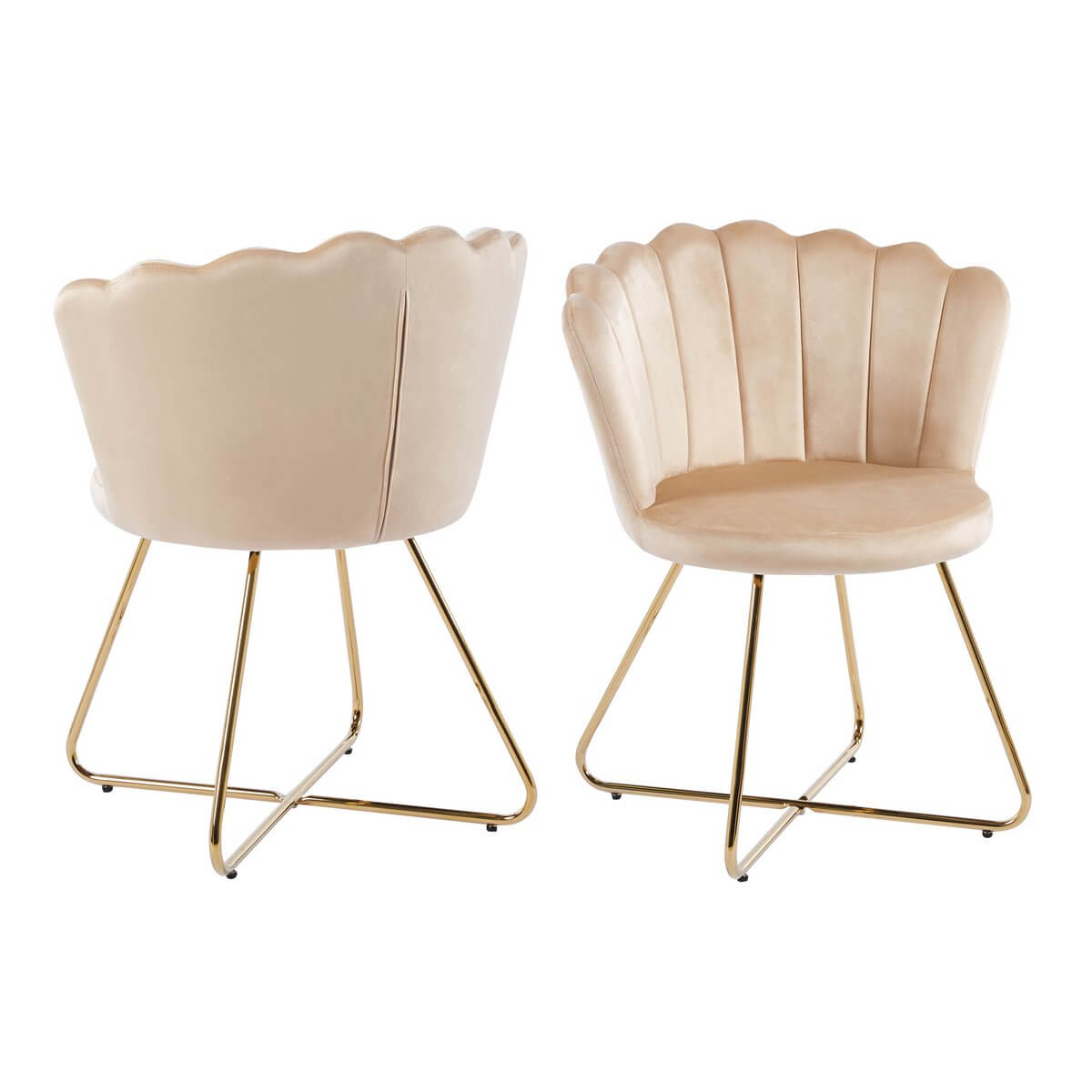 Muschelstuhl aus Samt 2er Set Beige - SalesFever