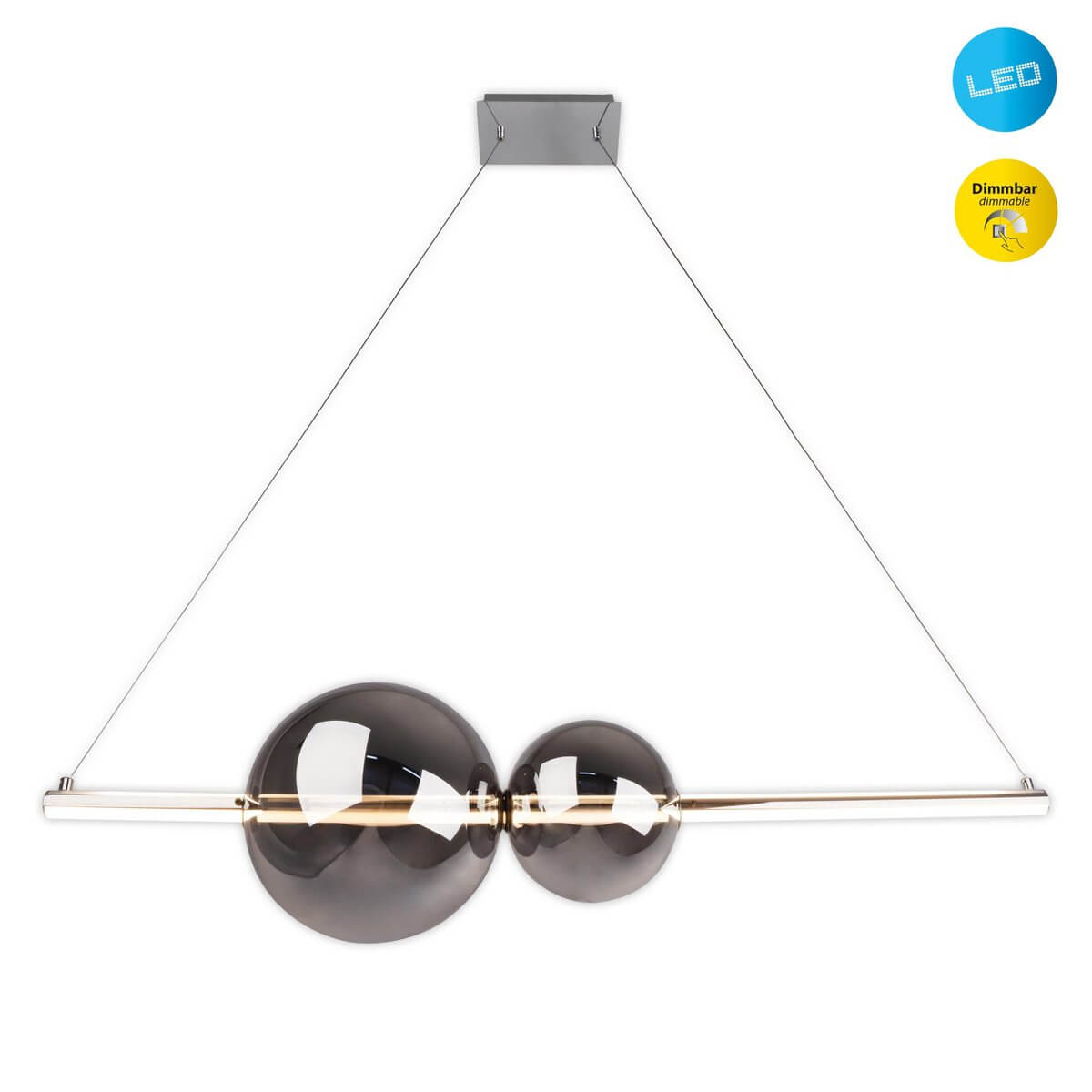 NOVA hanglamp wit chroom - met rookglas - 105,3 × 25 × 150 cm