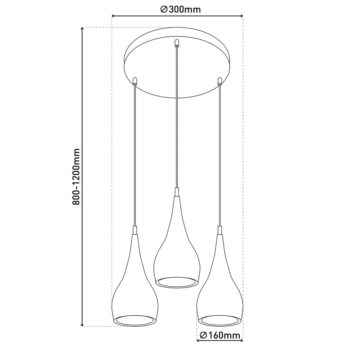 Näve 3-arm hanglamp chroom glans - druppelvormige kappen - Ø 30 × 120 cm
