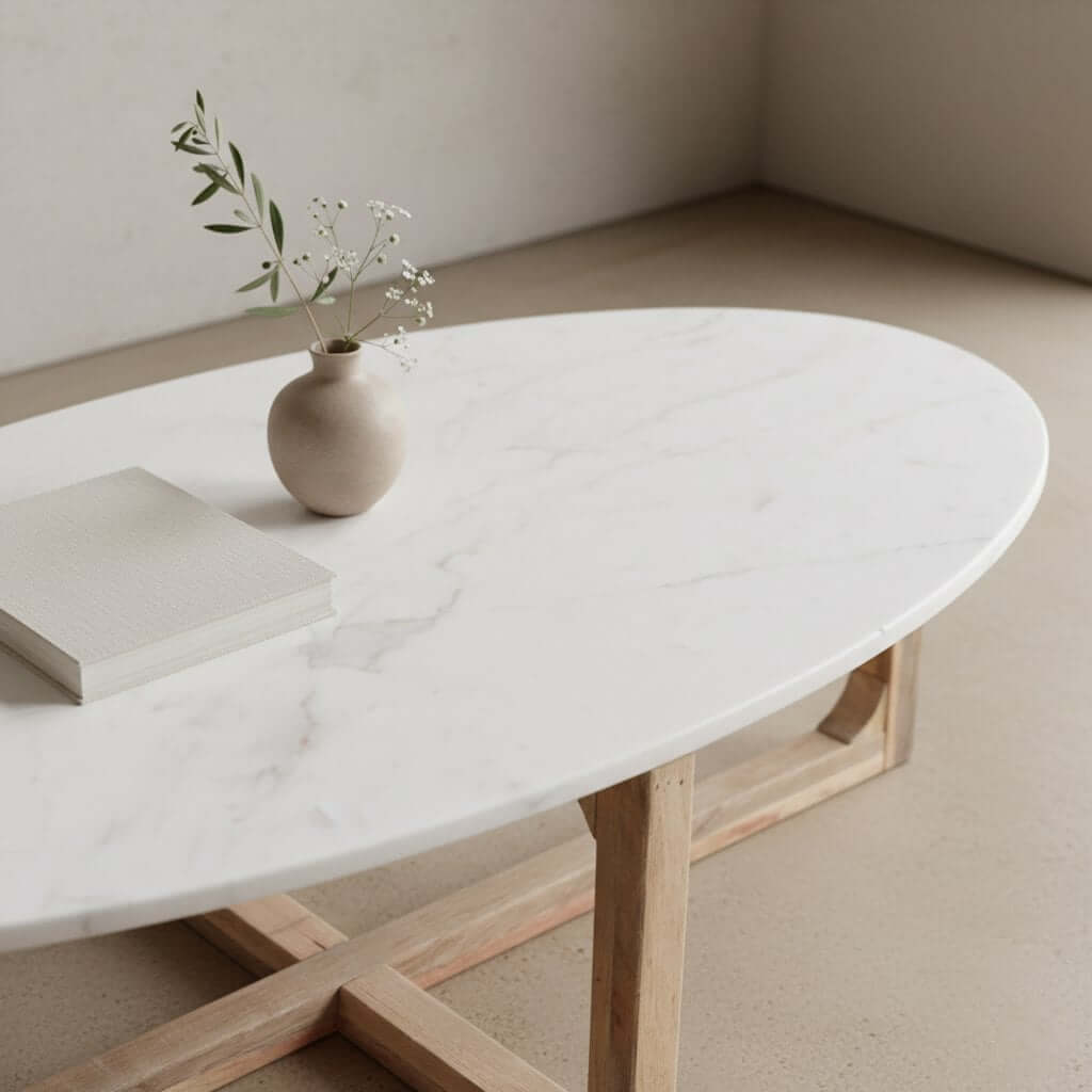 Ovale marmeren salontafel - Wit - 120x60x38 cm - Raw Materials