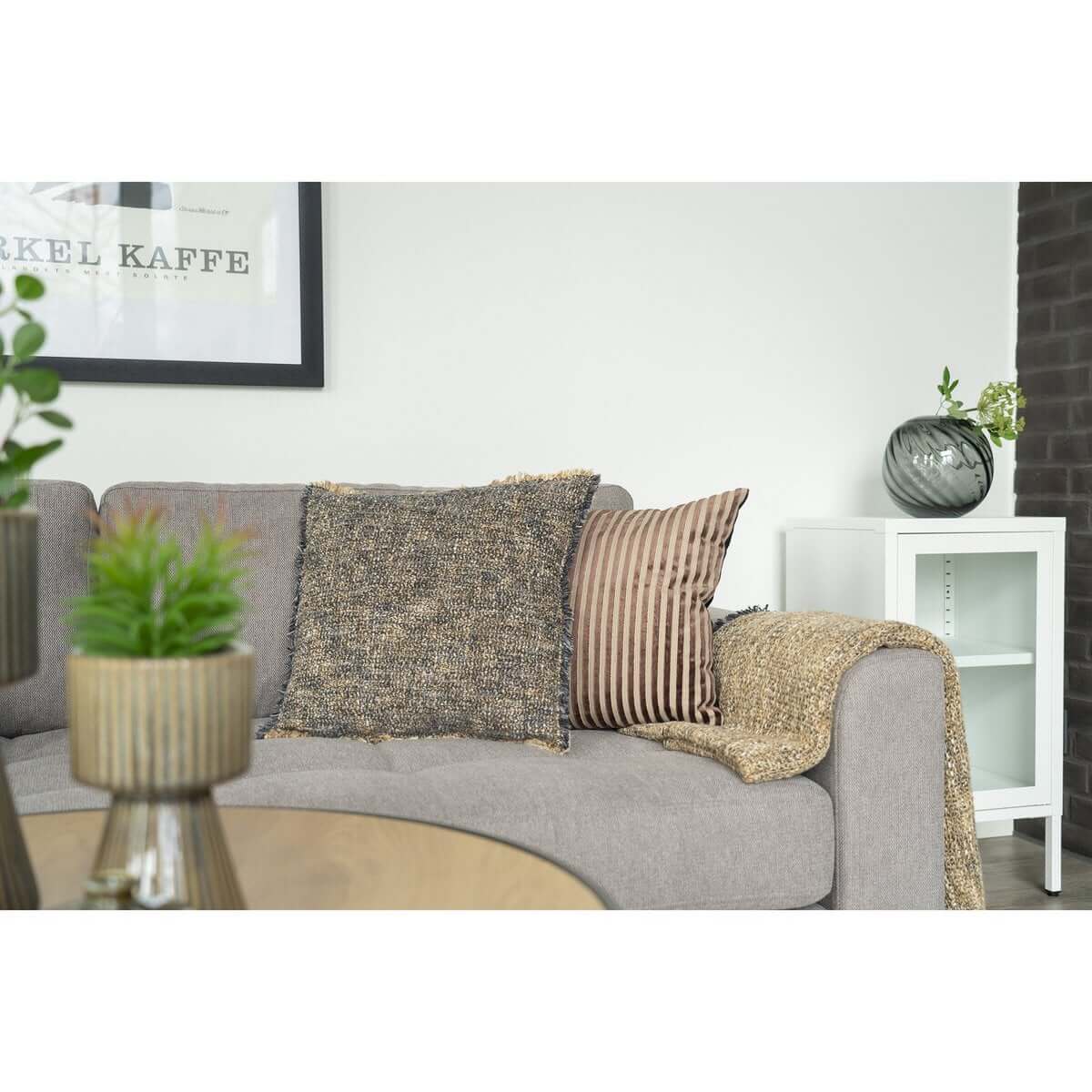 Perth Kussen - Kussen, Polyester, Rayon, Katoen, beige/bruin, 45x45 cm - House Nordic ApS