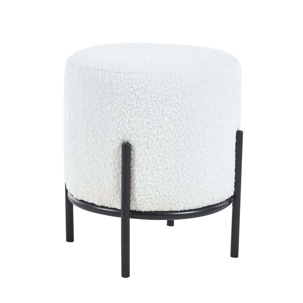 Polsterhocker Ø35 cm Bouclé Stoff Weiß - SalesFever