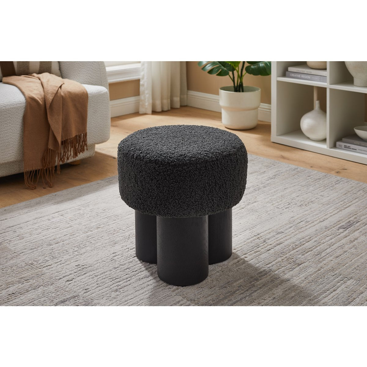 Pouf Teddy Rond 50 cm – Olifantenpoot Design met Zwart Houtfineer Basis - SalesFever - Casanovio