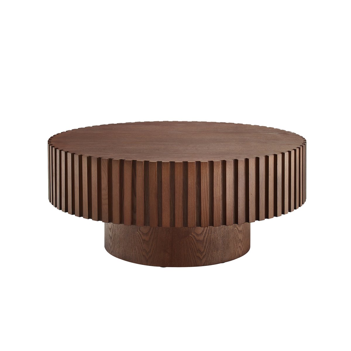 Ronde Salontafel Walnoot 80 cm – Luxe Loungehoogte met Massief Houten Lamellen - SalesFever - Casanovio