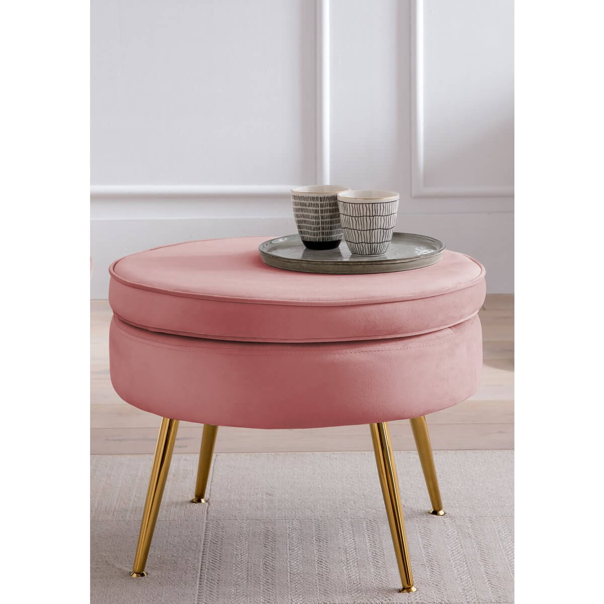 Round pouf in rose velvet - SalesFever